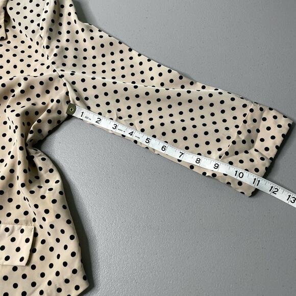 Lush Blazer Jacket Polka Dot 3/4 Sleeve Open Front Tan Black M Office Siren Corp - Picture 12 of 12